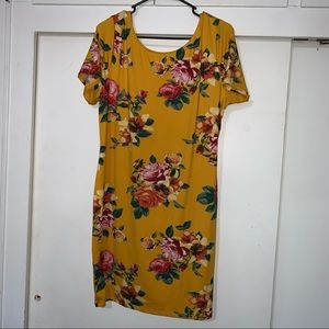 Fashion nova floral mustard yellow bodycon dress